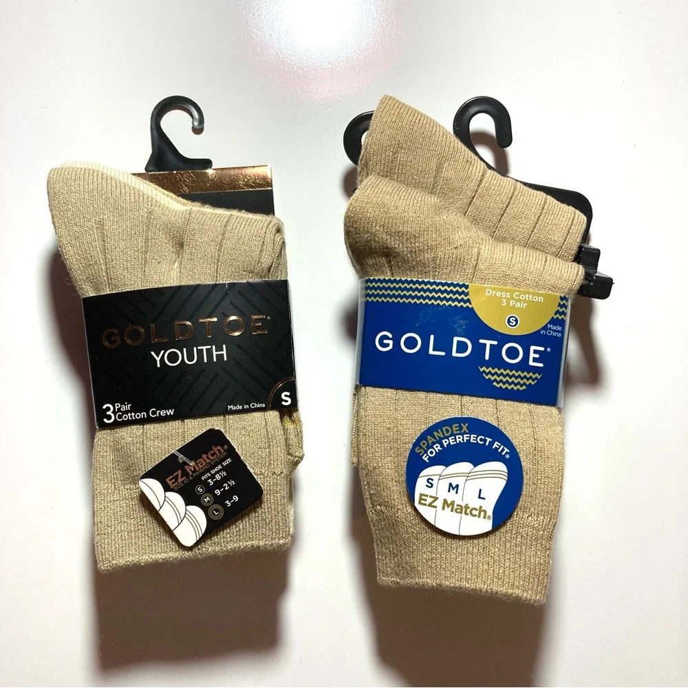NWT Set of 2 Goldtoe EZMatch Dress Rib Crew Cotton Socks 3 pairs each